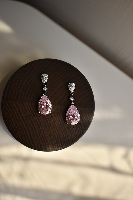 Pink Stone Pear Shape Drop Earrings